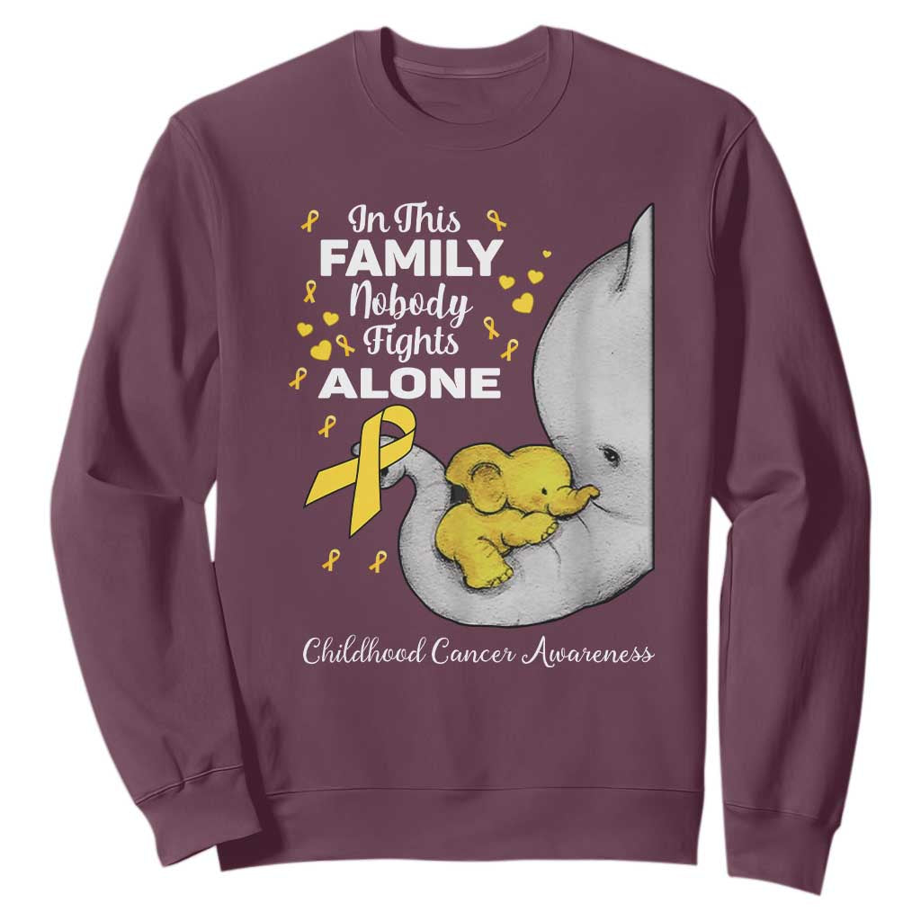 Childhood Cancer Warrior Support Sweatshirt In This Family Nobody Fights Alone Elephant