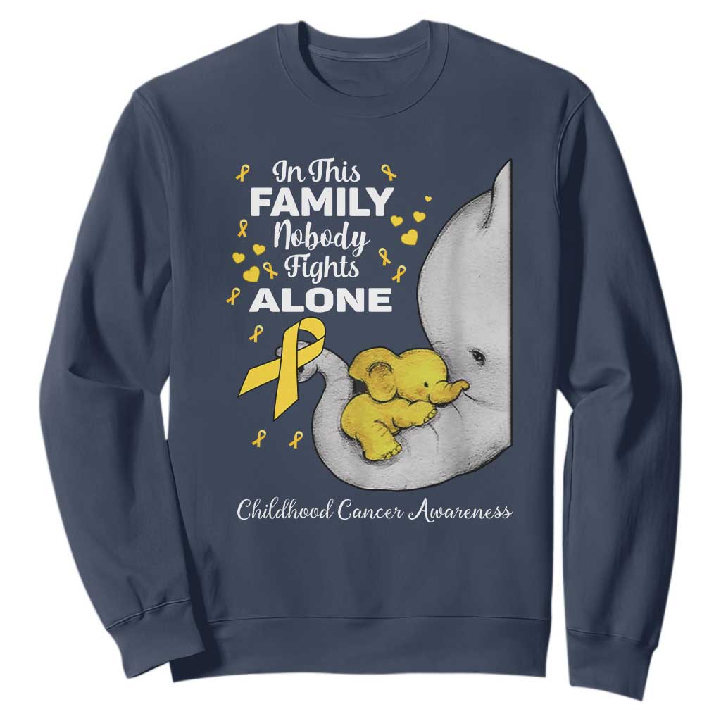 Childhood Cancer Warrior Support Sweatshirt In This Family Nobody Fights Alone Elephant