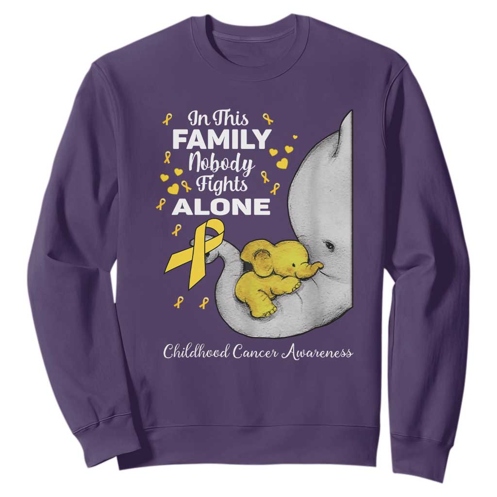 Childhood Cancer Warrior Support Sweatshirt In This Family Nobody Fights Alone Elephant