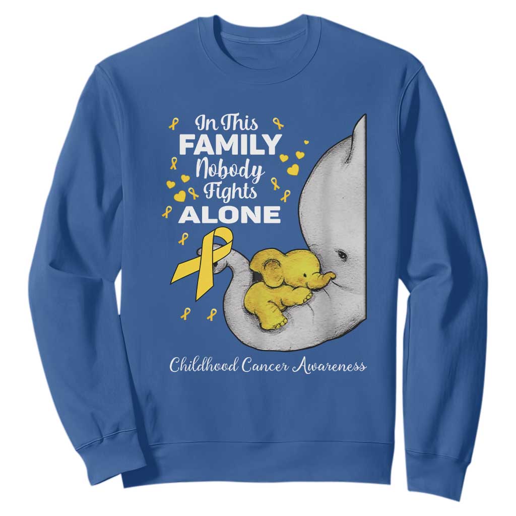 Childhood Cancer Warrior Support Sweatshirt In This Family Nobody Fights Alone Elephant
