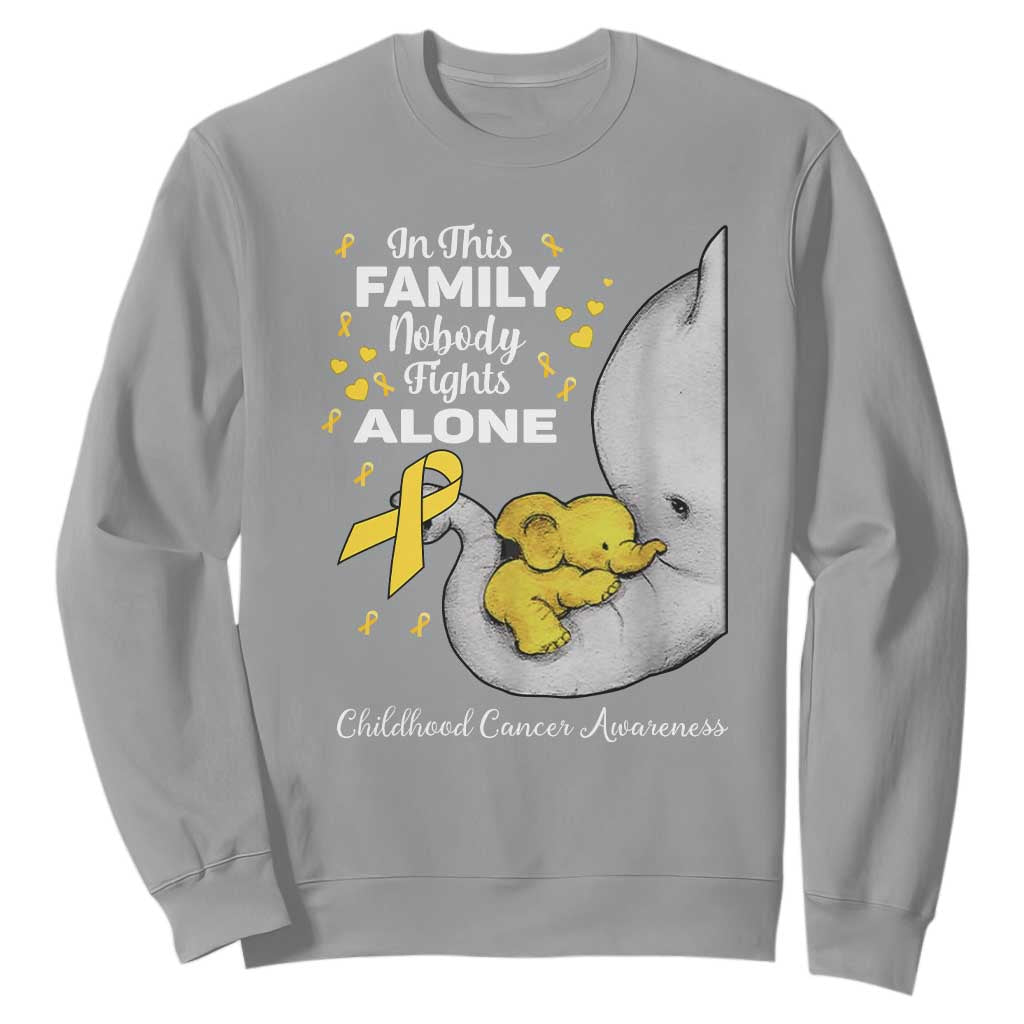 Childhood Cancer Warrior Support Sweatshirt In This Family Nobody Fights Alone Elephant