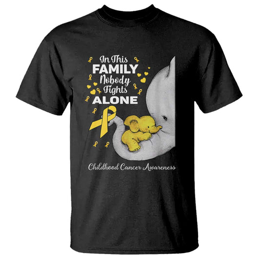 Childhood Cancer Warrior Support T Shirt In This Family Nobody Fights Alone Elephant