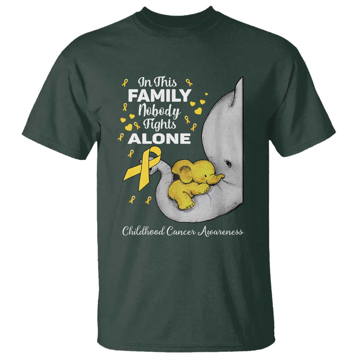 Childhood Cancer Warrior Support T Shirt In This Family Nobody Fights Alone Elephant