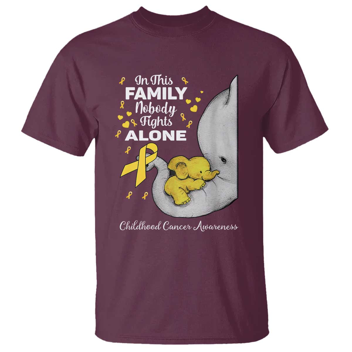 Childhood Cancer Warrior Support T Shirt In This Family Nobody Fights Alone Elephant