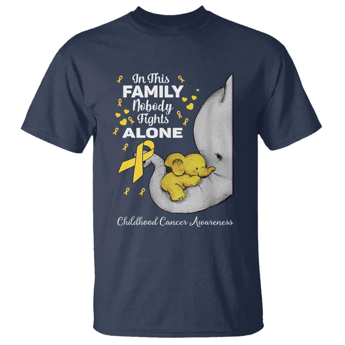 Childhood Cancer Warrior Support T Shirt In This Family Nobody Fights Alone Elephant