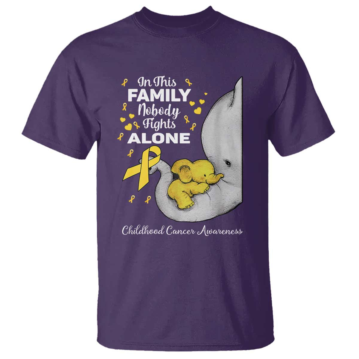 Childhood Cancer Warrior Support T Shirt In This Family Nobody Fights Alone Elephant