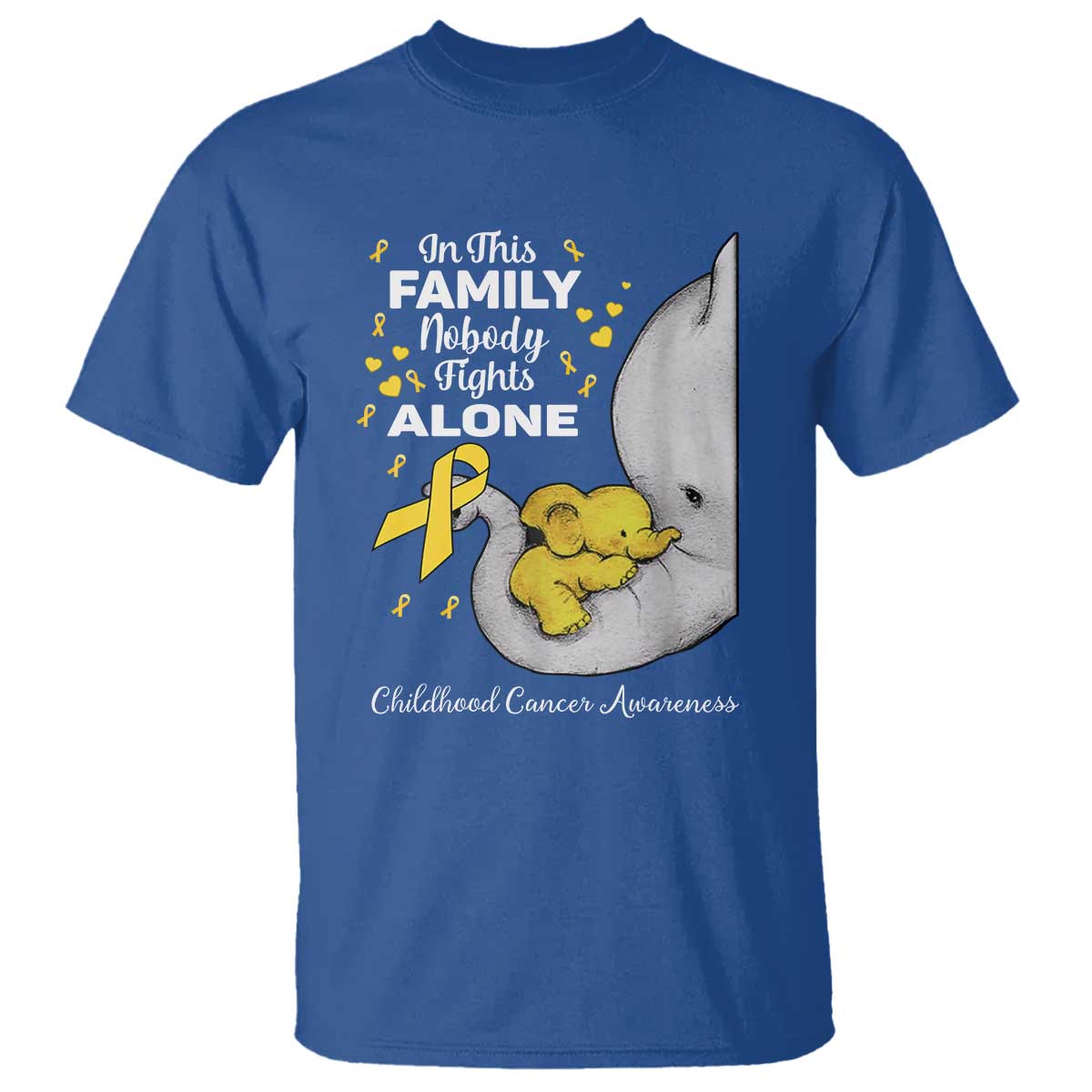 Childhood Cancer Warrior Support T Shirt In This Family Nobody Fights Alone Elephant