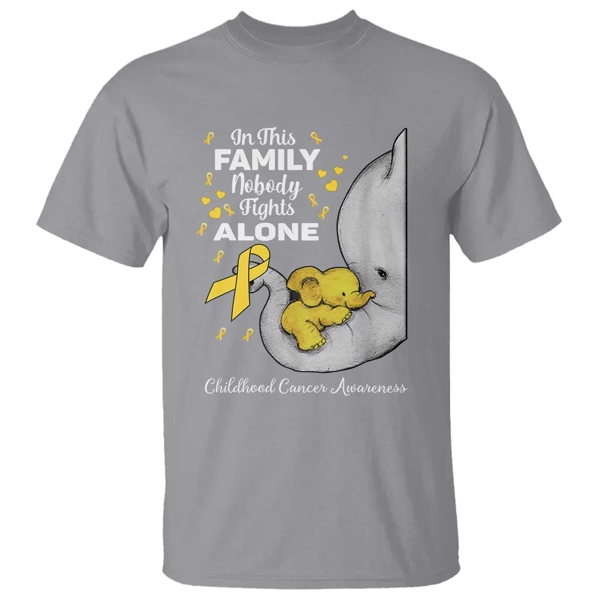 Childhood Cancer Warrior Support T Shirt In This Family Nobody Fights Alone Elephant