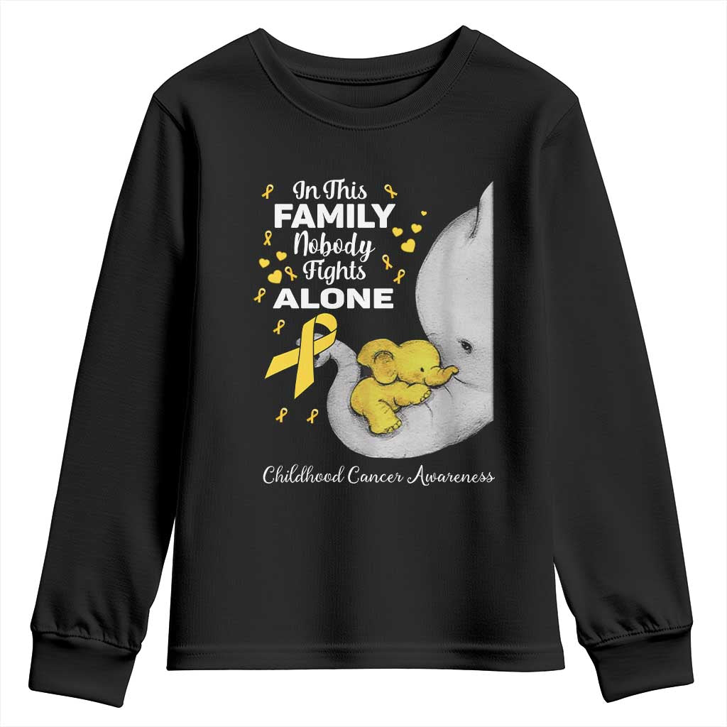 Childhood Cancer Warrior Support Youth Sweatshirt In This Family Nobody Fights Alone Elephant