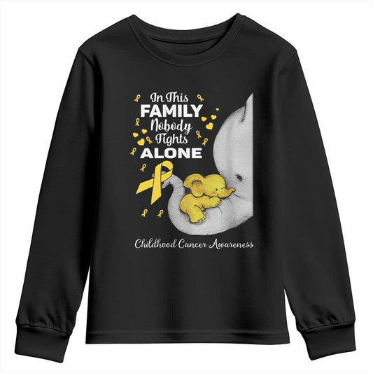Childhood Cancer Warrior Support Youth Sweatshirt In This Family Nobody Fights Alone Elephant