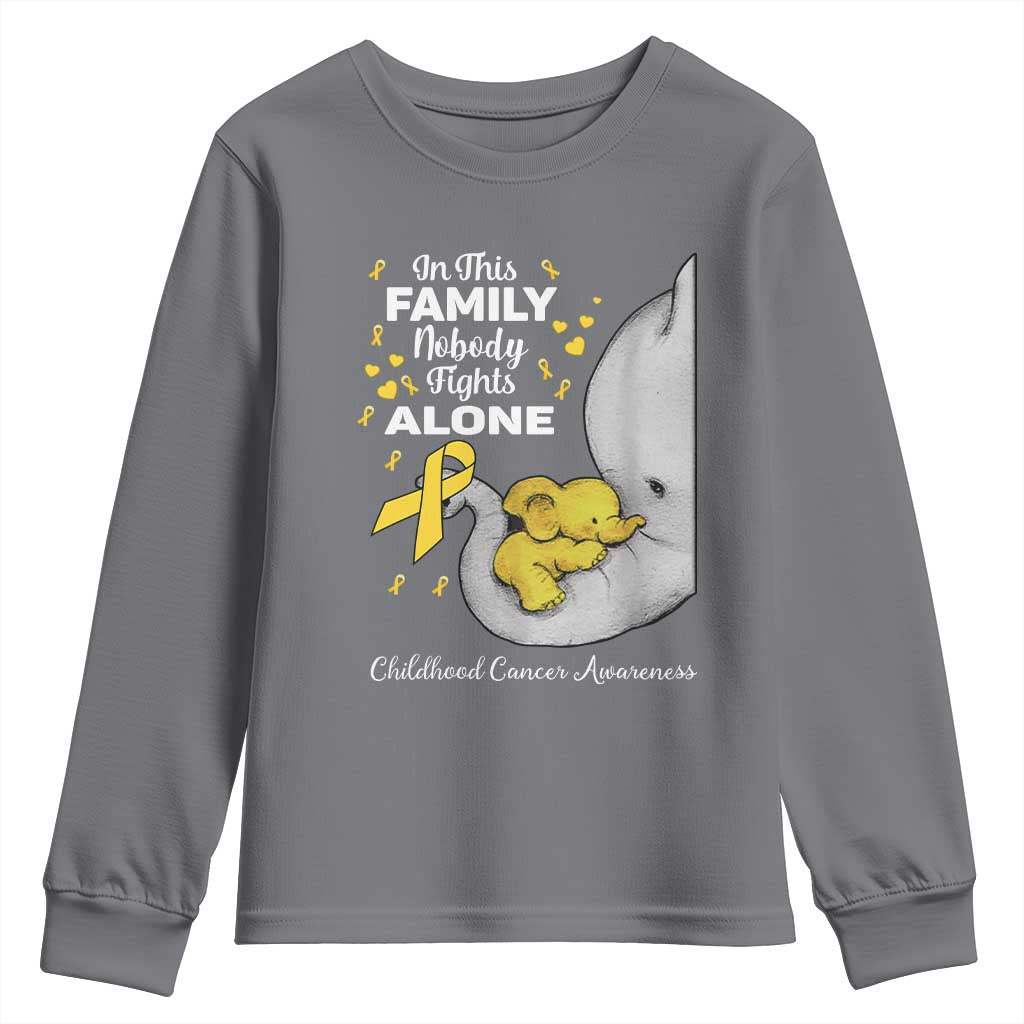 Childhood Cancer Warrior Support Youth Sweatshirt In This Family Nobody Fights Alone Elephant