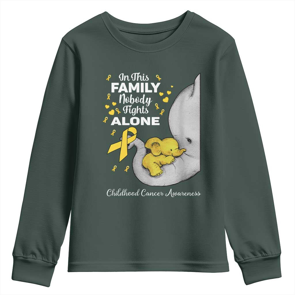 Childhood Cancer Warrior Support Youth Sweatshirt In This Family Nobody Fights Alone Elephant
