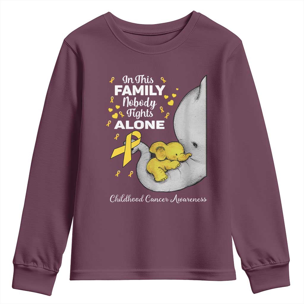 Childhood Cancer Warrior Support Youth Sweatshirt In This Family Nobody Fights Alone Elephant