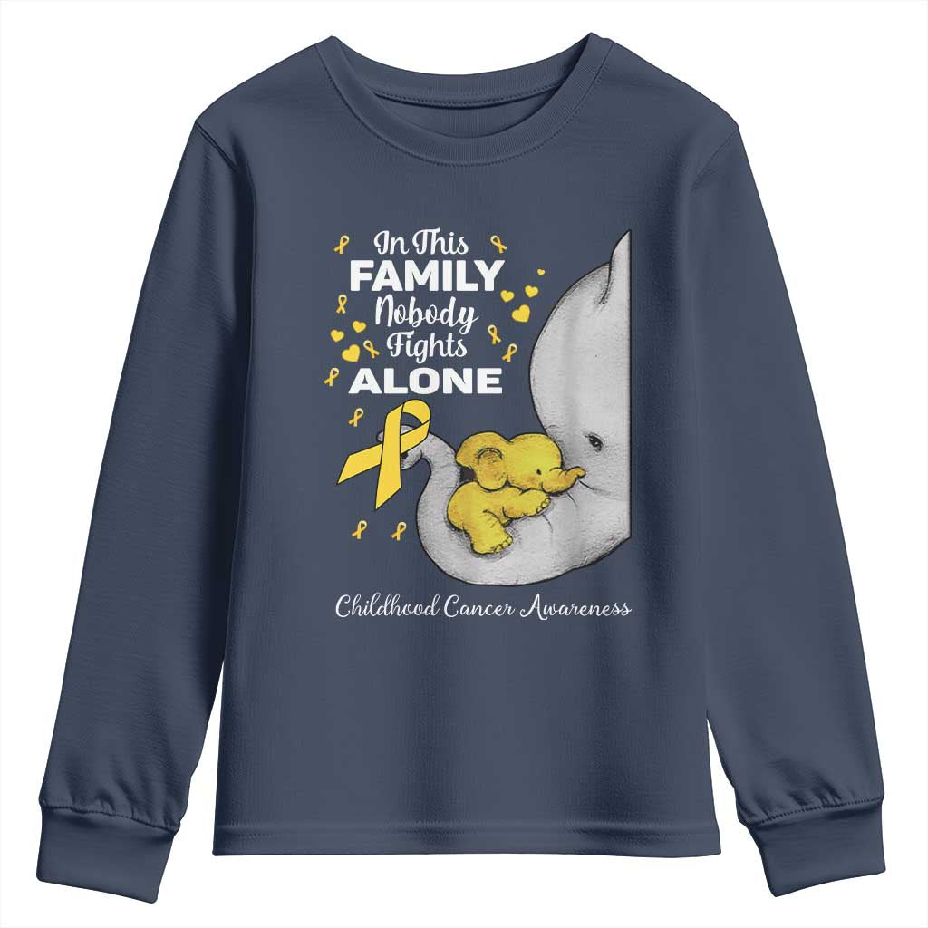 Childhood Cancer Warrior Support Youth Sweatshirt In This Family Nobody Fights Alone Elephant