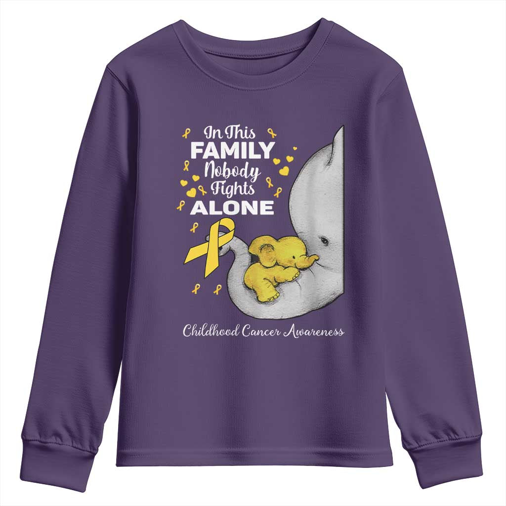 Childhood Cancer Warrior Support Youth Sweatshirt In This Family Nobody Fights Alone Elephant