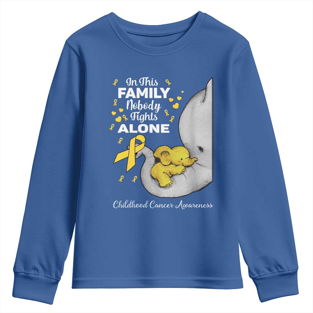 Childhood Cancer Warrior Support Youth Sweatshirt In This Family Nobody Fights Alone Elephant