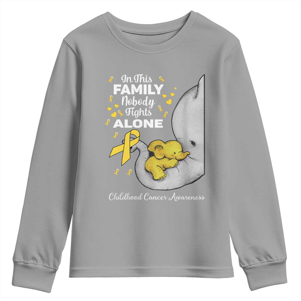 Childhood Cancer Warrior Support Youth Sweatshirt In This Family Nobody Fights Alone Elephant