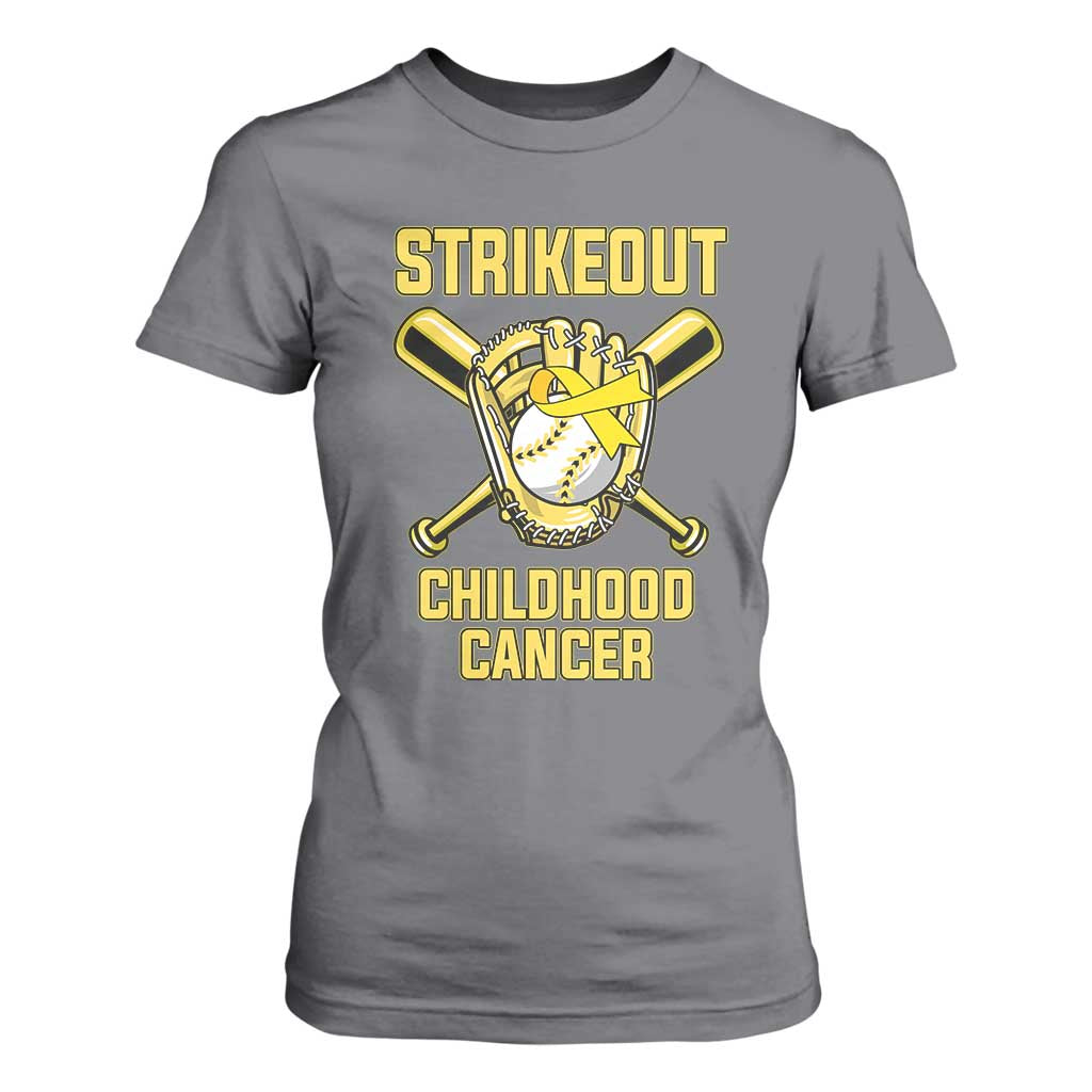 Childhood Cancer Warrior Support T Shirt For Women Strikeout Baseball Pediatric Cancer
