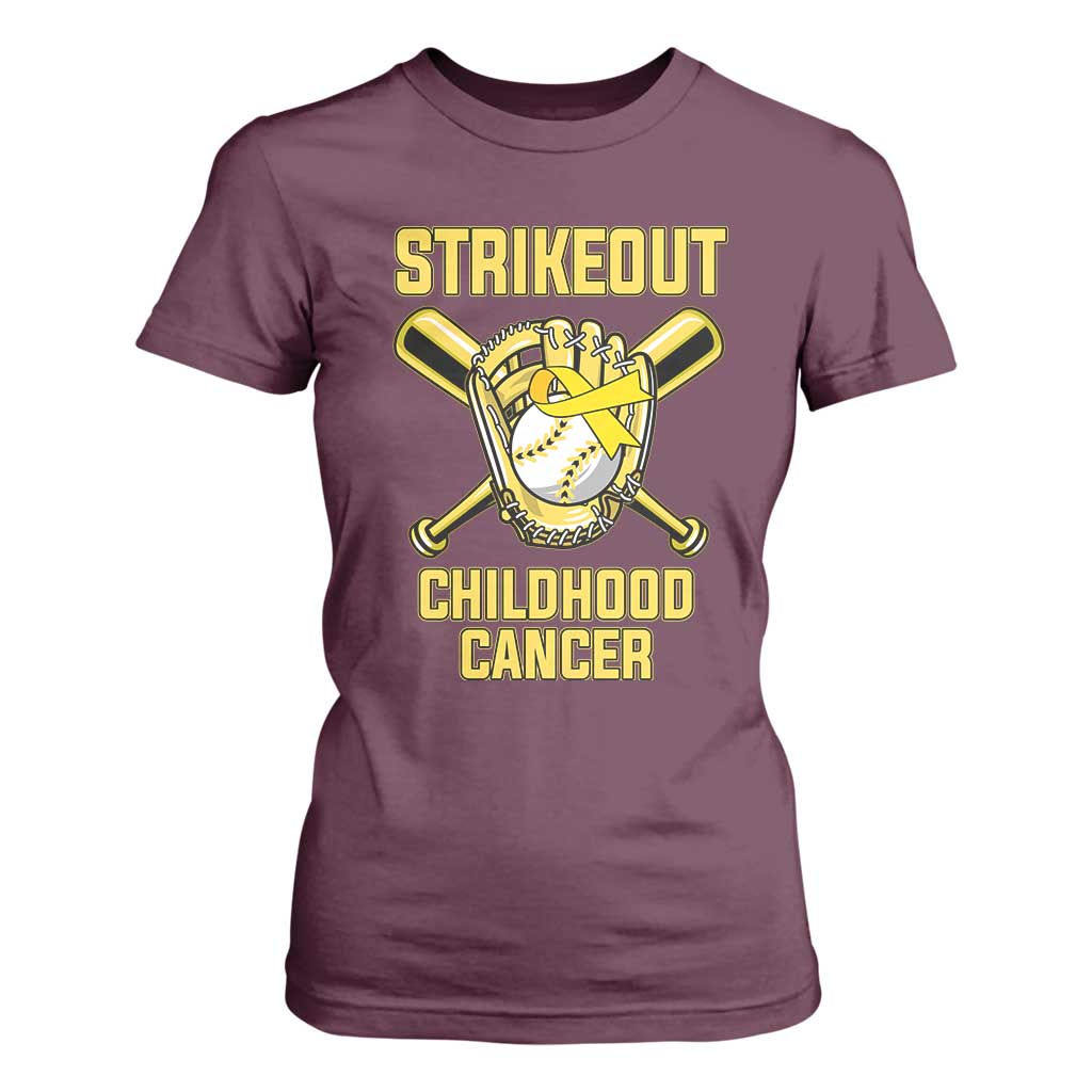 Childhood Cancer Warrior Support T Shirt For Women Strikeout Baseball Pediatric Cancer