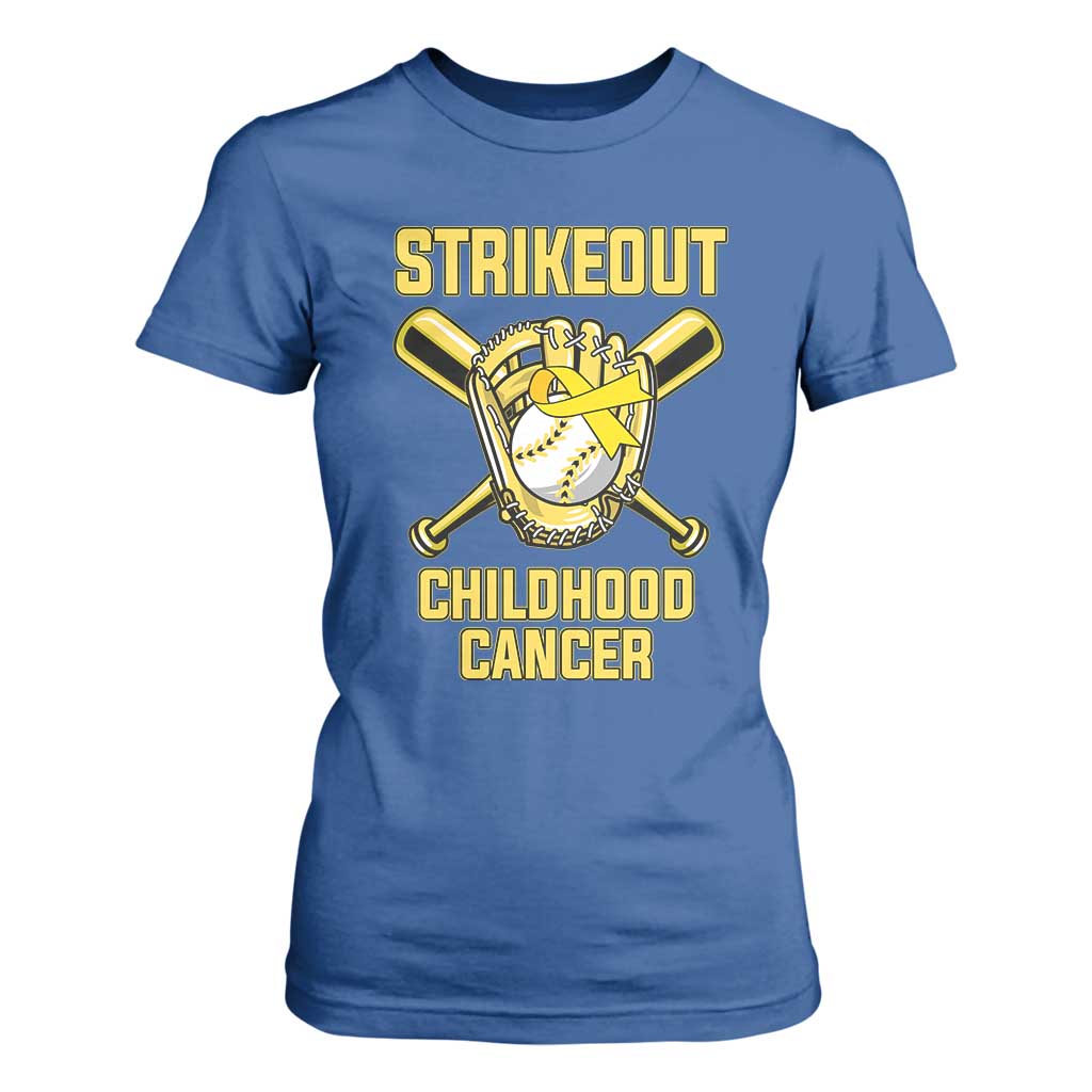 Childhood Cancer Warrior Support T Shirt For Women Strikeout Baseball Pediatric Cancer
