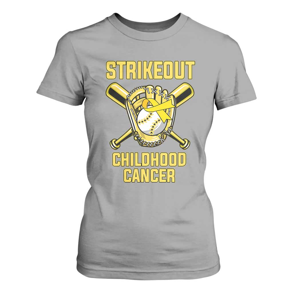 Childhood Cancer Warrior Support T Shirt For Women Strikeout Baseball Pediatric Cancer