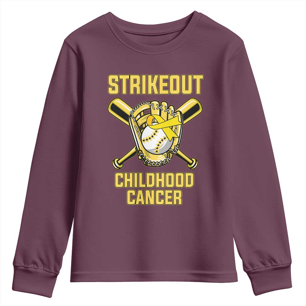 Childhood Cancer Warrior Support Youth Sweatshirt Strikeout Baseball Pediatric Cancer
