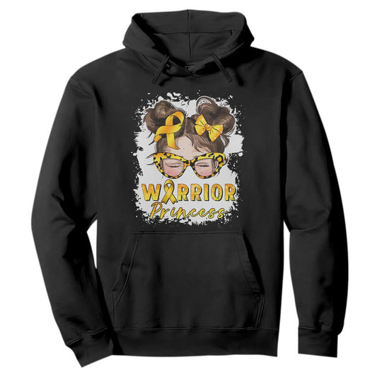 Childhood Cancer Warrior Support Hoodie Warrior Princess Gold Ribbon Messy Bun Girl