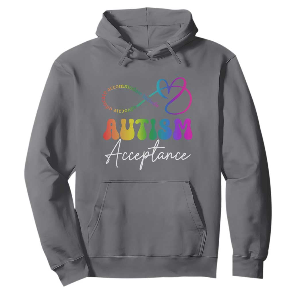 Autism Acceptance Hoodie Advocate Educate Accomodate Include Rainbow Infinity Symbol