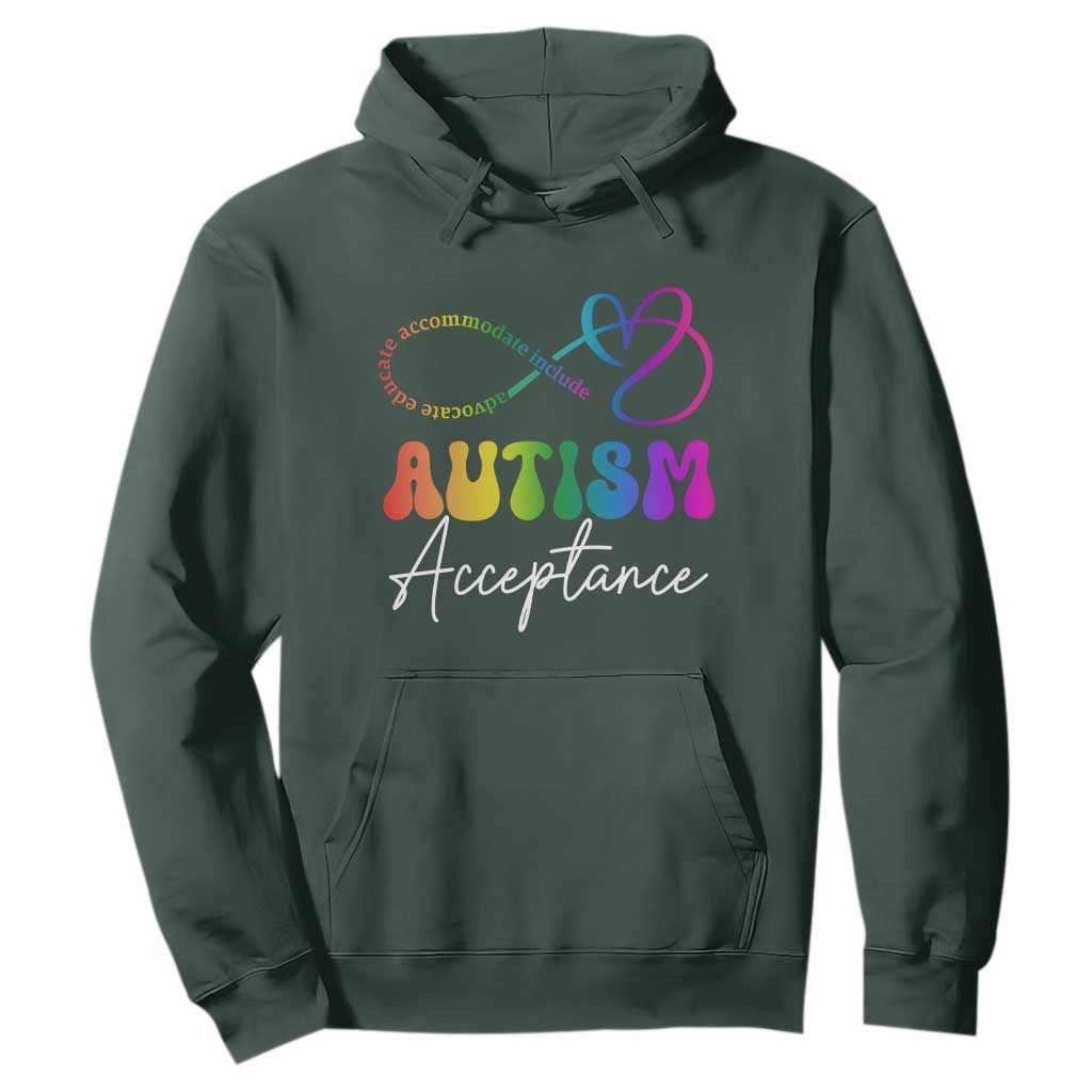 Autism Acceptance Hoodie Advocate Educate Accomodate Include Rainbow Infinity Symbol