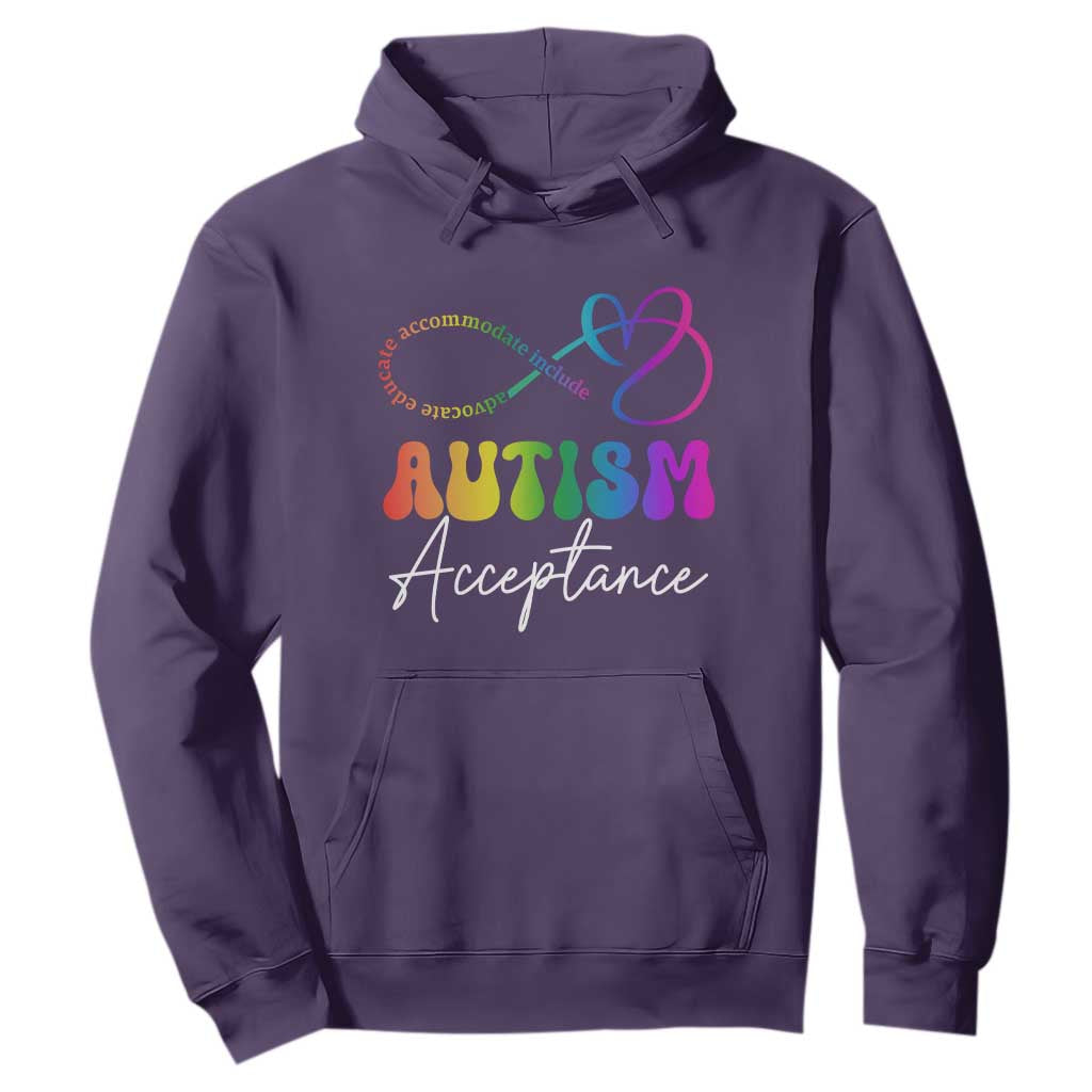 Autism Acceptance Hoodie Advocate Educate Accomodate Include Rainbow Infinity Symbol