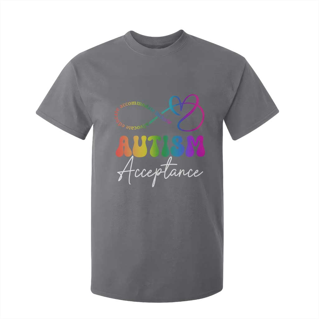 Autism Acceptance T Shirt For Kid Advocate Educate Accomodate Include Rainbow Infinity Symbol