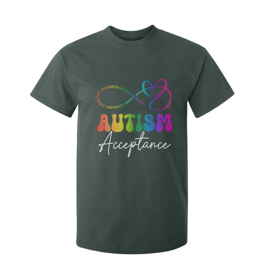 Autism Acceptance T Shirt For Kid Advocate Educate Accomodate Include Rainbow Infinity Symbol