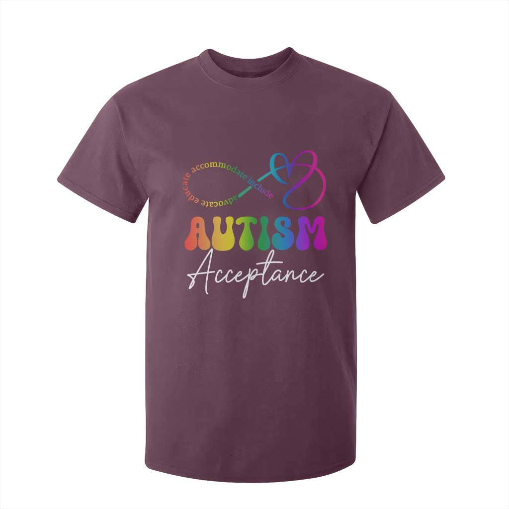 Autism Acceptance T Shirt For Kid Advocate Educate Accomodate Include Rainbow Infinity Symbol