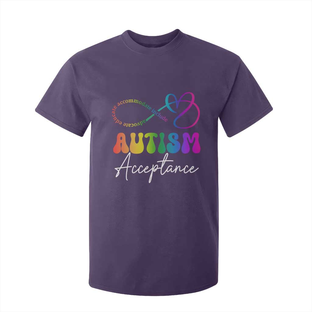 Autism Acceptance T Shirt For Kid Advocate Educate Accomodate Include Rainbow Infinity Symbol