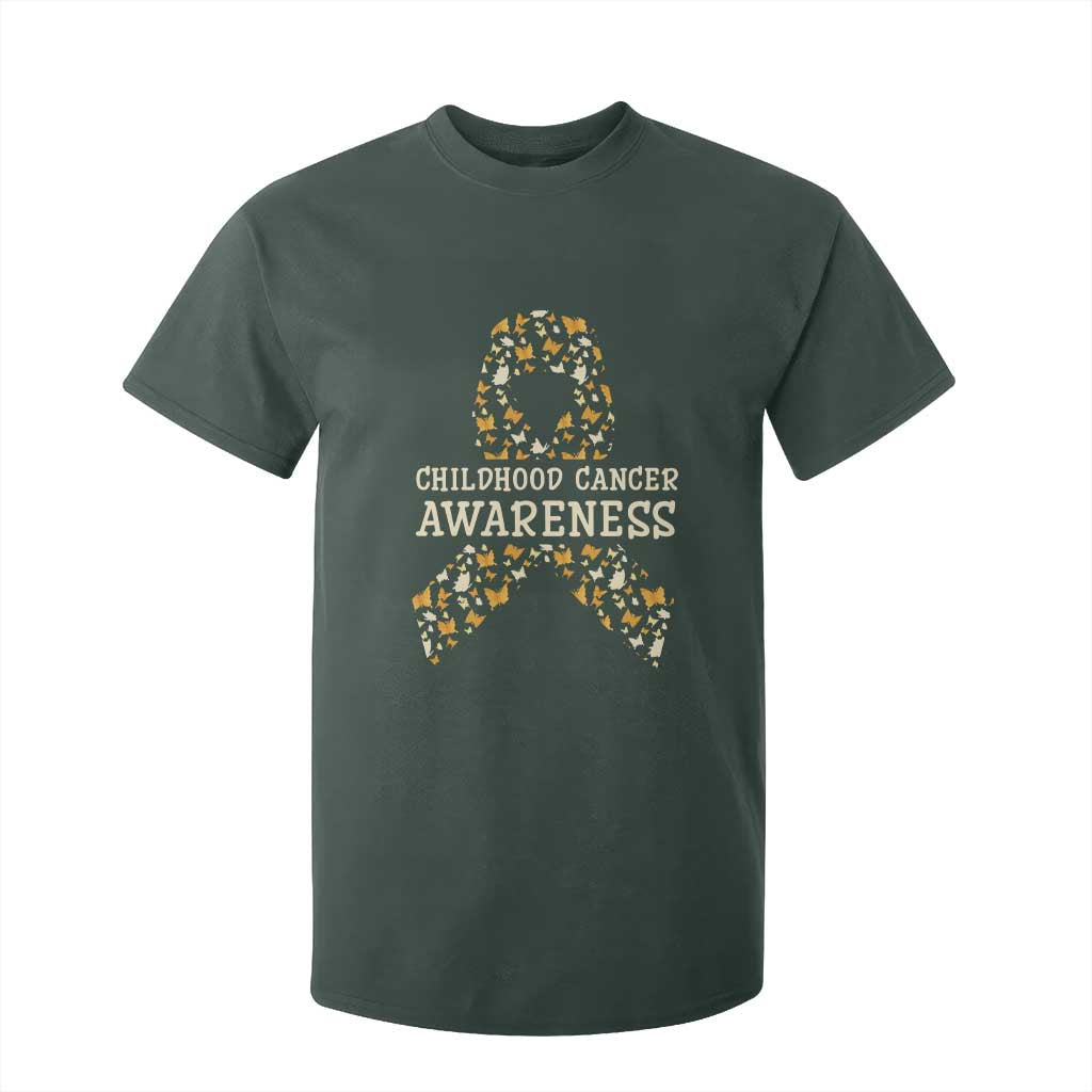 Childhood Cancer Warrior Support T Shirt For Kid Butterfly Gold Ribbon Support Raise