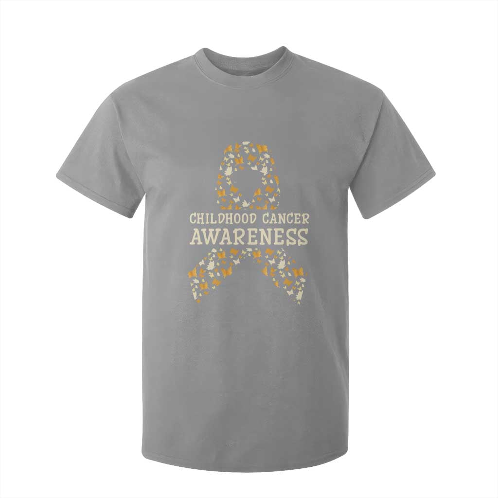 Childhood Cancer Warrior Support T Shirt For Kid Butterfly Gold Ribbon Support Raise