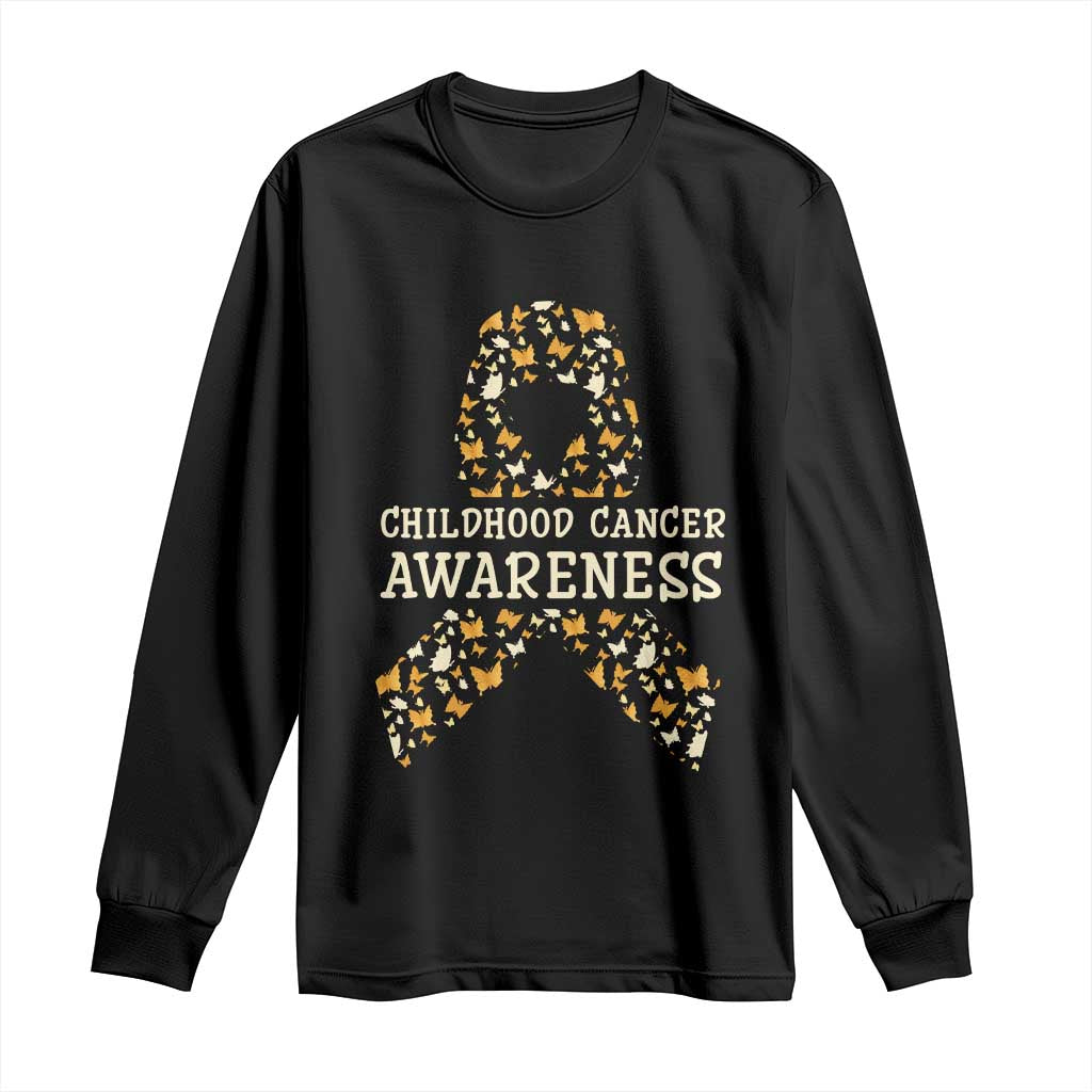 Childhood Cancer Warrior Support Long Sleeve Shirt Butterfly Gold Ribbon Support Raise