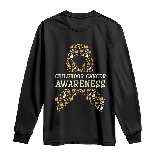 Childhood Cancer Warrior Support Long Sleeve Shirt Butterfly Gold Ribbon Support Raise