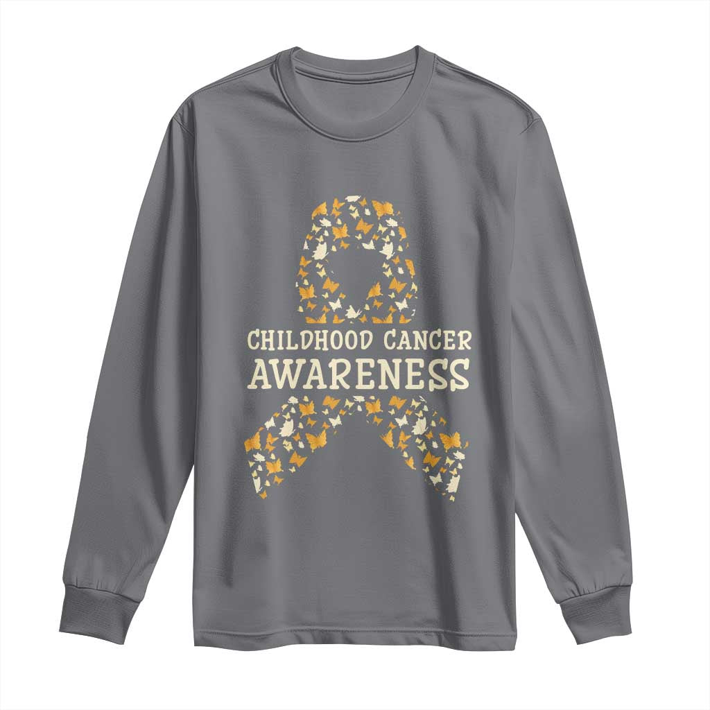 Childhood Cancer Warrior Support Long Sleeve Shirt Butterfly Gold Ribbon Support Raise