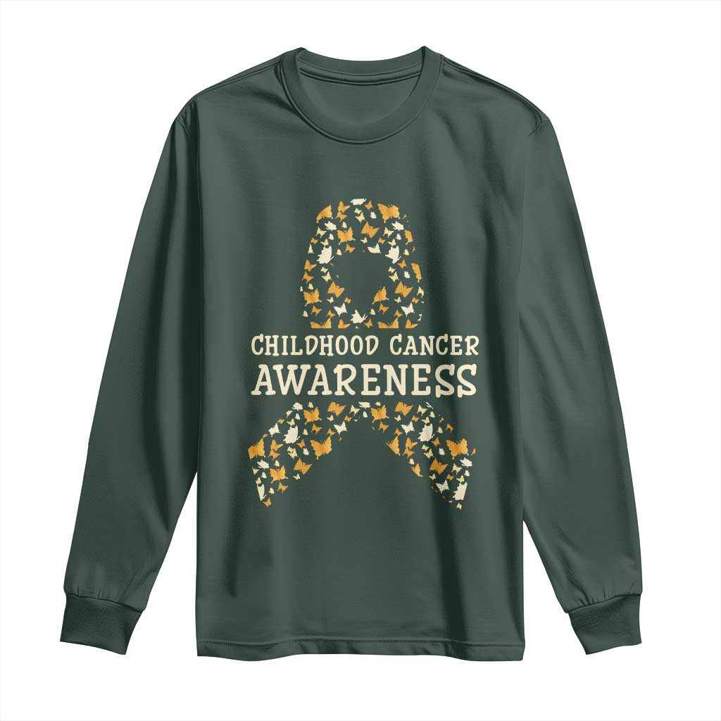 Childhood Cancer Warrior Support Long Sleeve Shirt Butterfly Gold Ribbon Support Raise