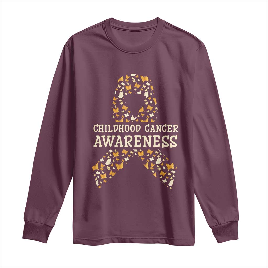 Childhood Cancer Warrior Support Long Sleeve Shirt Butterfly Gold Ribbon Support Raise
