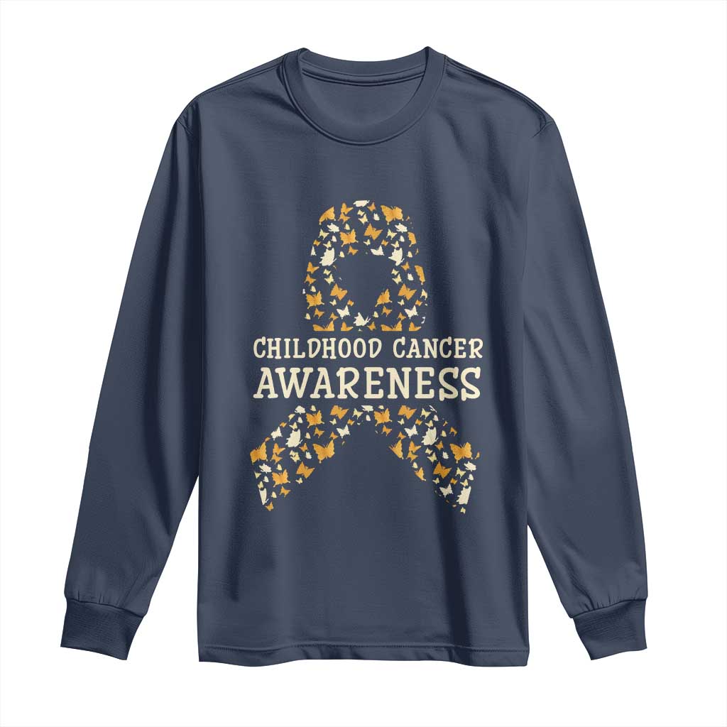 Childhood Cancer Warrior Support Long Sleeve Shirt Butterfly Gold Ribbon Support Raise