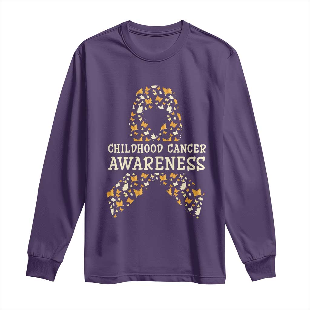Childhood Cancer Warrior Support Long Sleeve Shirt Butterfly Gold Ribbon Support Raise