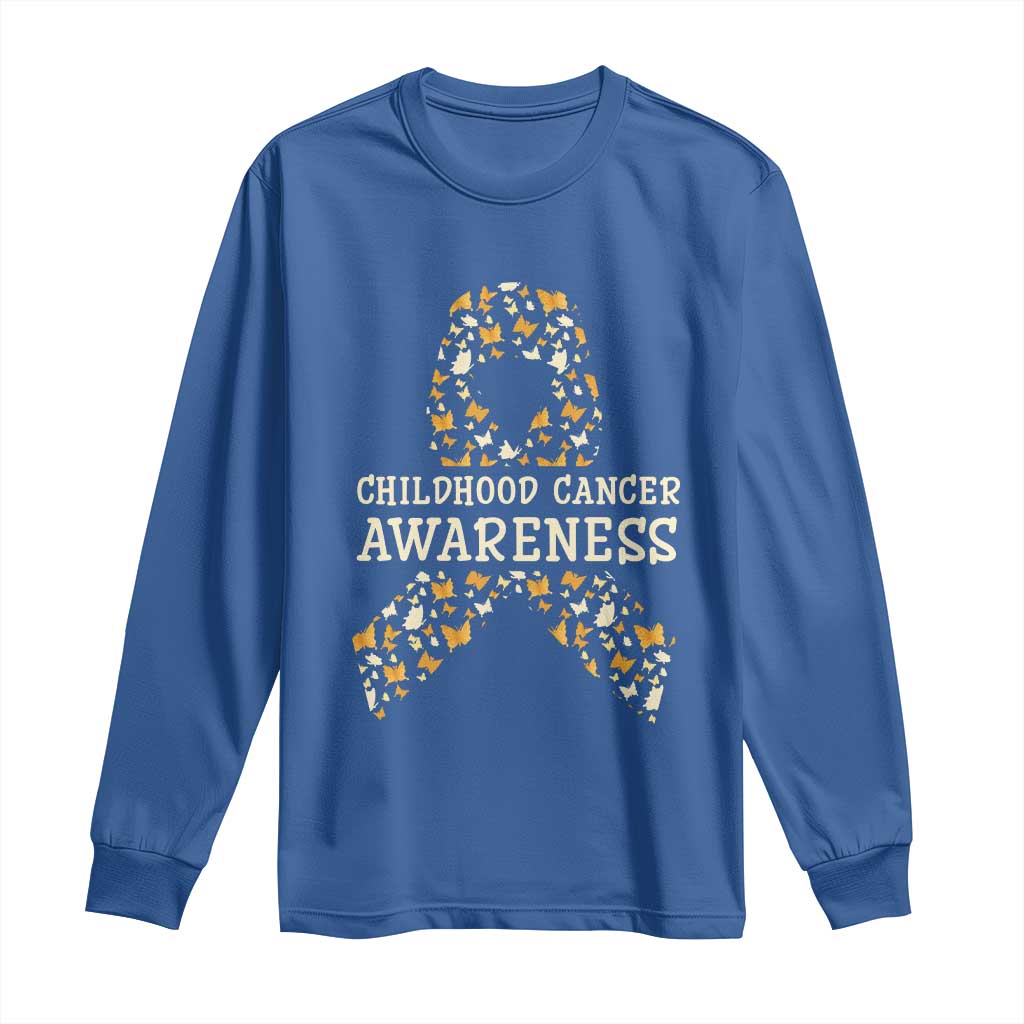 Childhood Cancer Warrior Support Long Sleeve Shirt Butterfly Gold Ribbon Support Raise