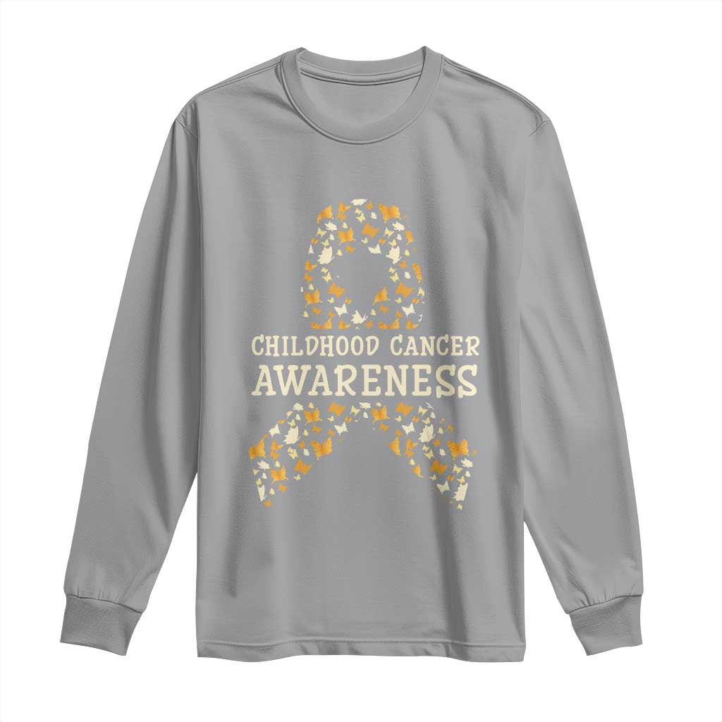 Childhood Cancer Warrior Support Long Sleeve Shirt Butterfly Gold Ribbon Support Raise