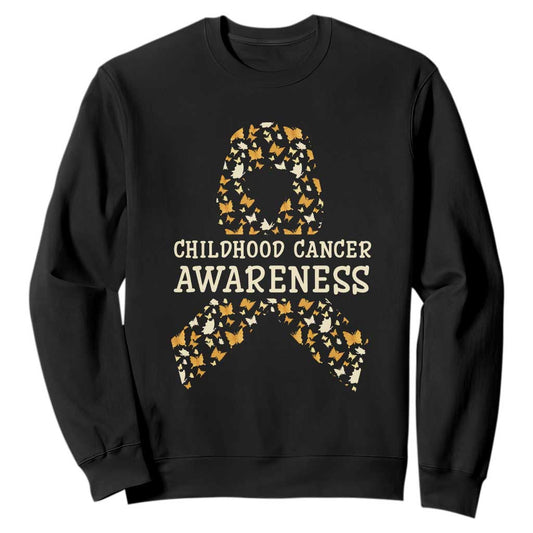 Childhood Cancer Warrior Support Sweatshirt Butterfly Gold Ribbon Support Raise