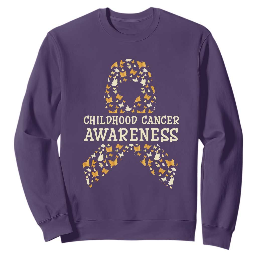 Childhood Cancer Warrior Support Sweatshirt Butterfly Gold Ribbon Support Raise