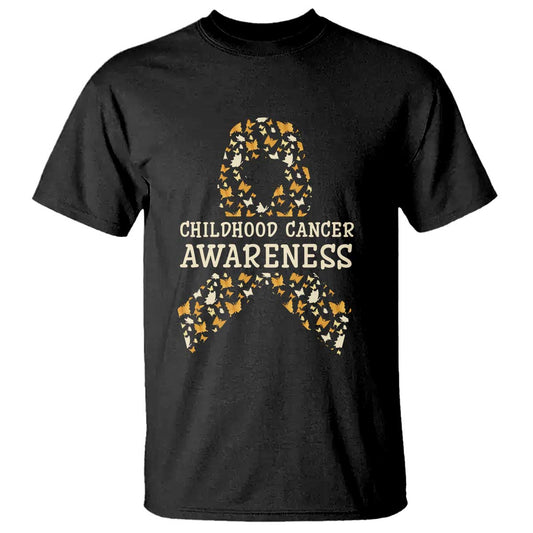 Childhood Cancer Warrior Support T Shirt Butterfly Gold Ribbon Support Raise
