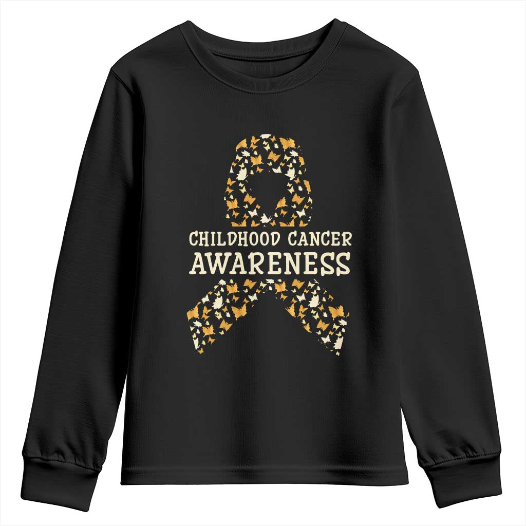 Childhood Cancer Warrior Support Youth Sweatshirt Butterfly Gold Ribbon Support Raise