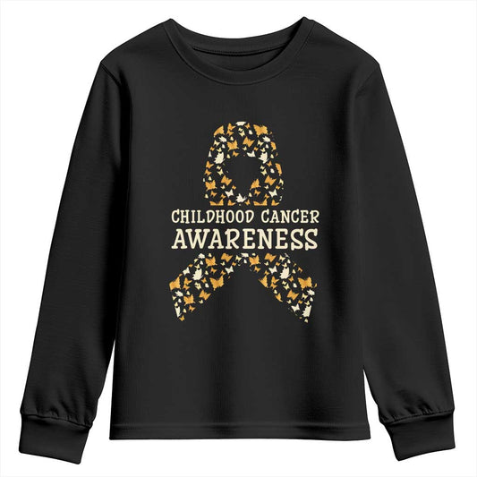 Childhood Cancer Warrior Support Youth Sweatshirt Butterfly Gold Ribbon Support Raise